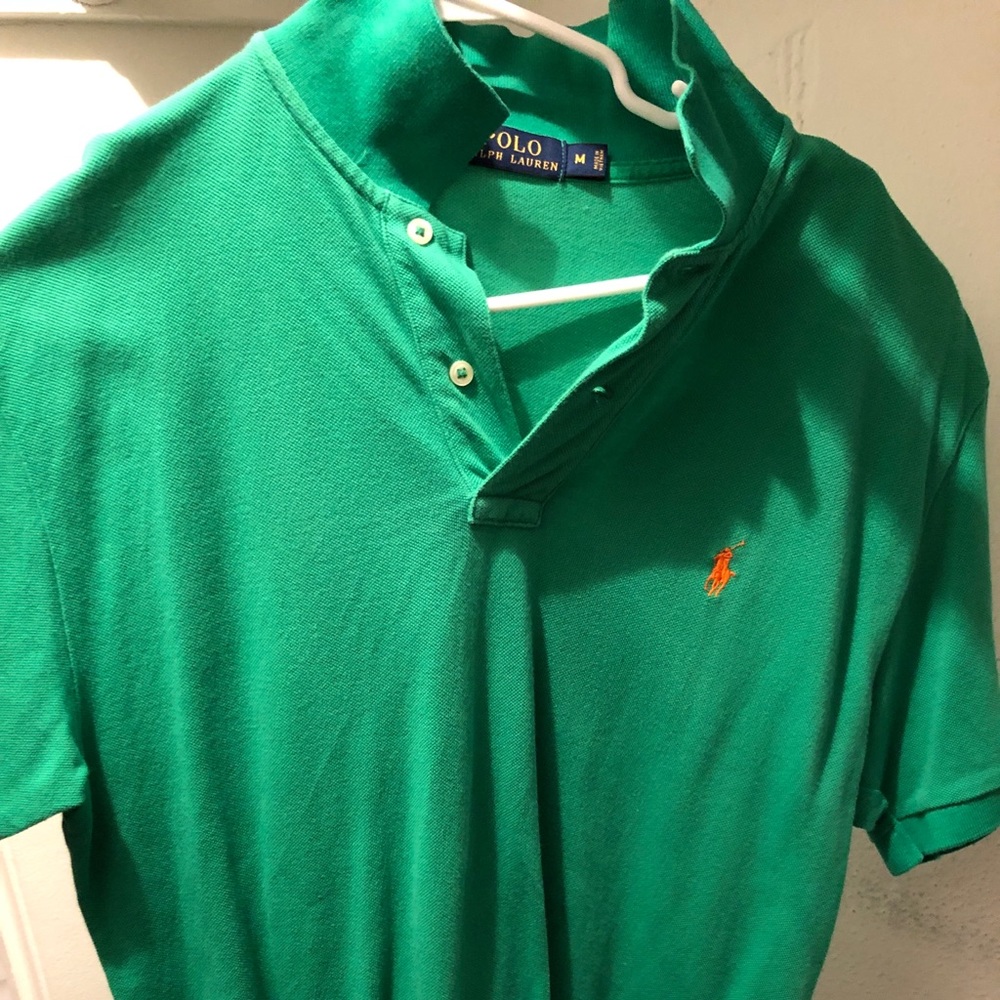 Polo RL green knit polo w orange horse medium